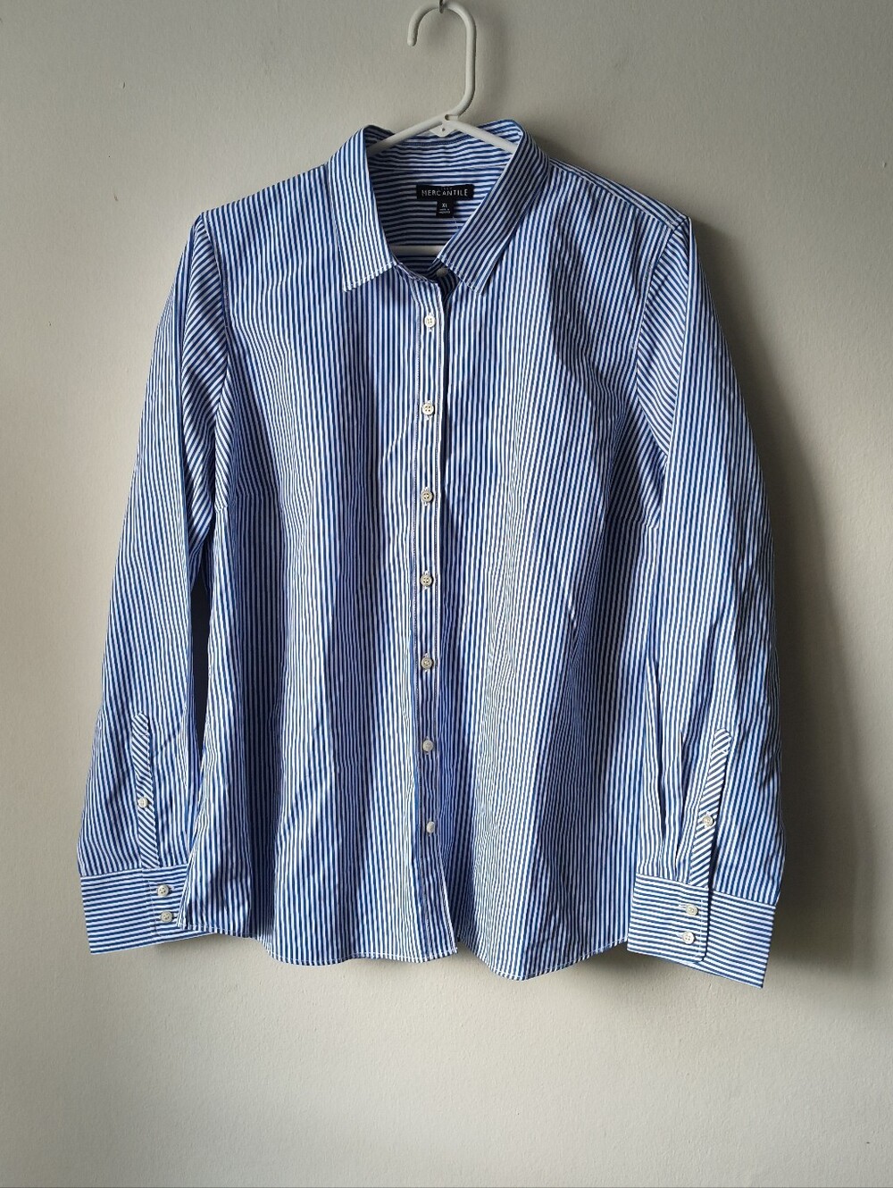NWT J.Crew Mercantile Women's Blue White Stripe Button Up Shirt Blouse Size XL